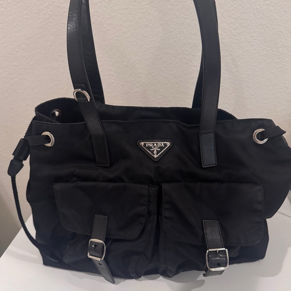 Prada Black Nylon 2 Pocket Tote Bag